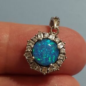 Elegant Blue Opal Pendant with Silver Accents